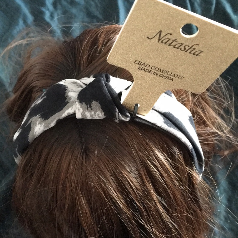 New Natasha Animal Print Twist Headband Blk/wh/gry
